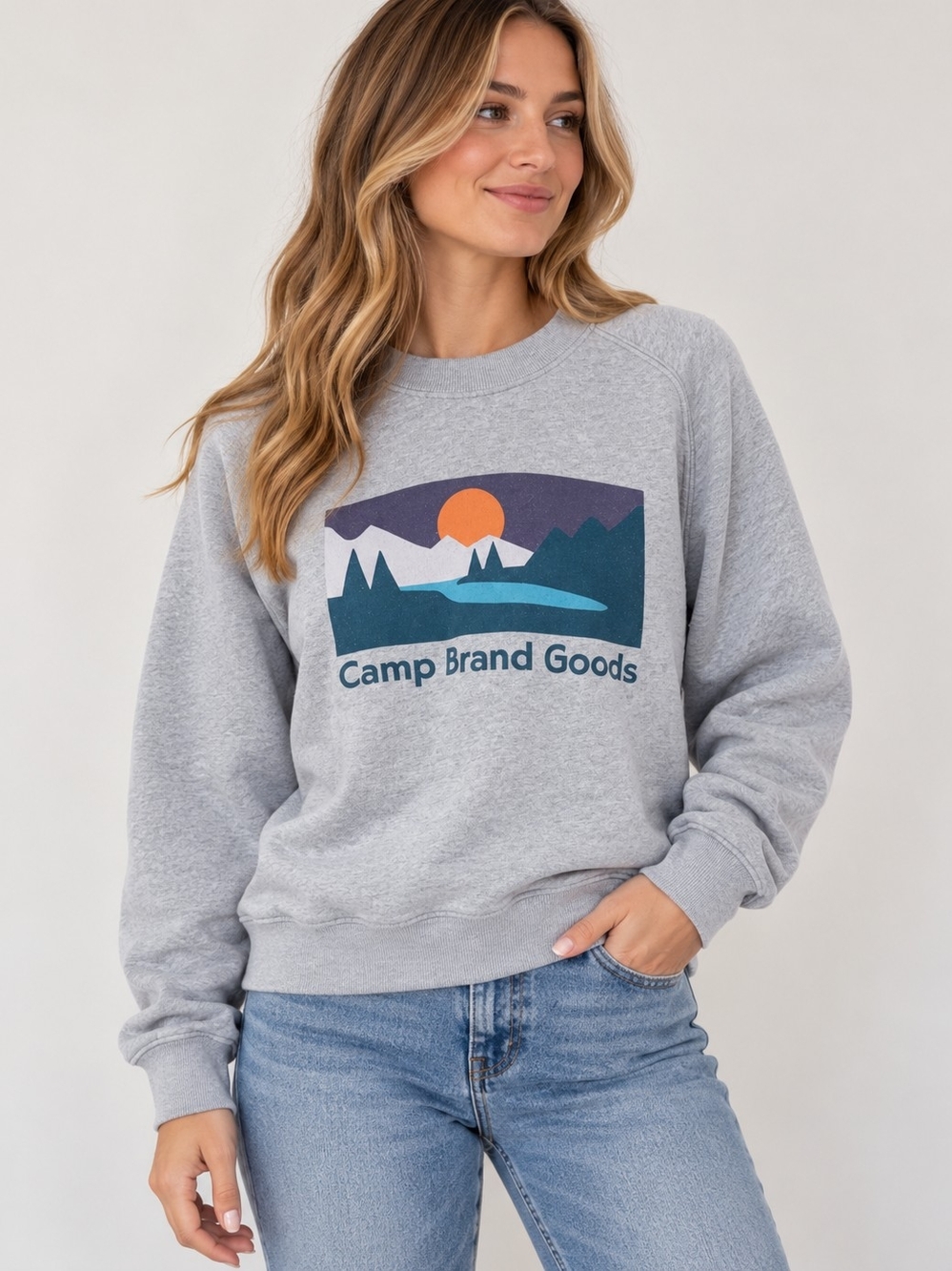 Camp Brand Goods Women's Gray Graphic Crewneck Sweatshirt